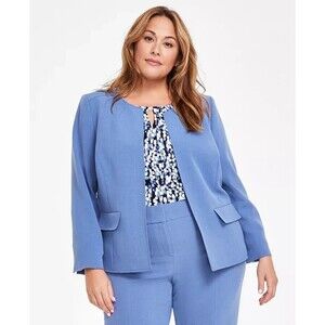 Kasper Women's Plus Size Collarless Open-Front Formal Jacket Blazer sky Blue 22W
